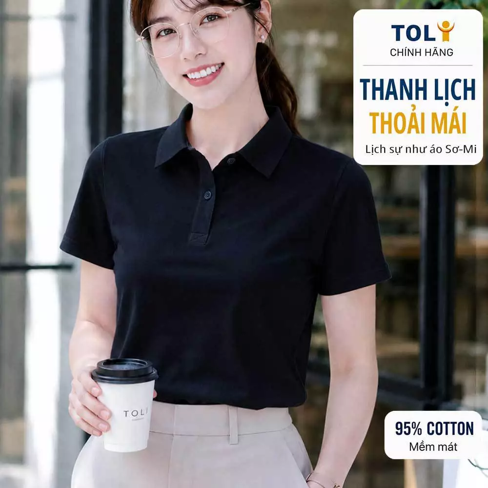 Áo polo nữ TOLI PLM11 – Cotton mềm, form suông thanh lịch, cổ sơ-mi gọn gàng, mặc đi làm & mỗi ngày