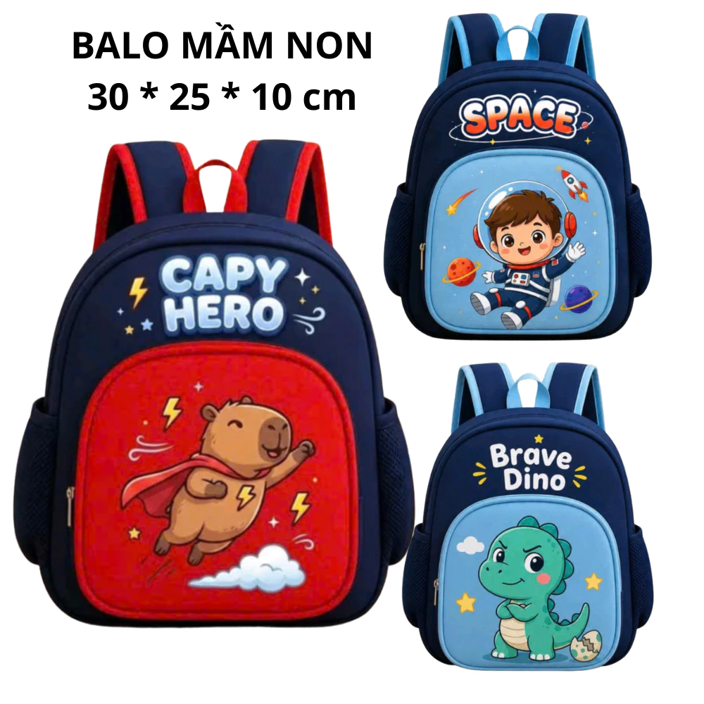 Balo trẻ em đi học mẫu giáo, đi chơi đi du lịch, cặp mầm nonn hoạt hình người nhện siêu nhân D38