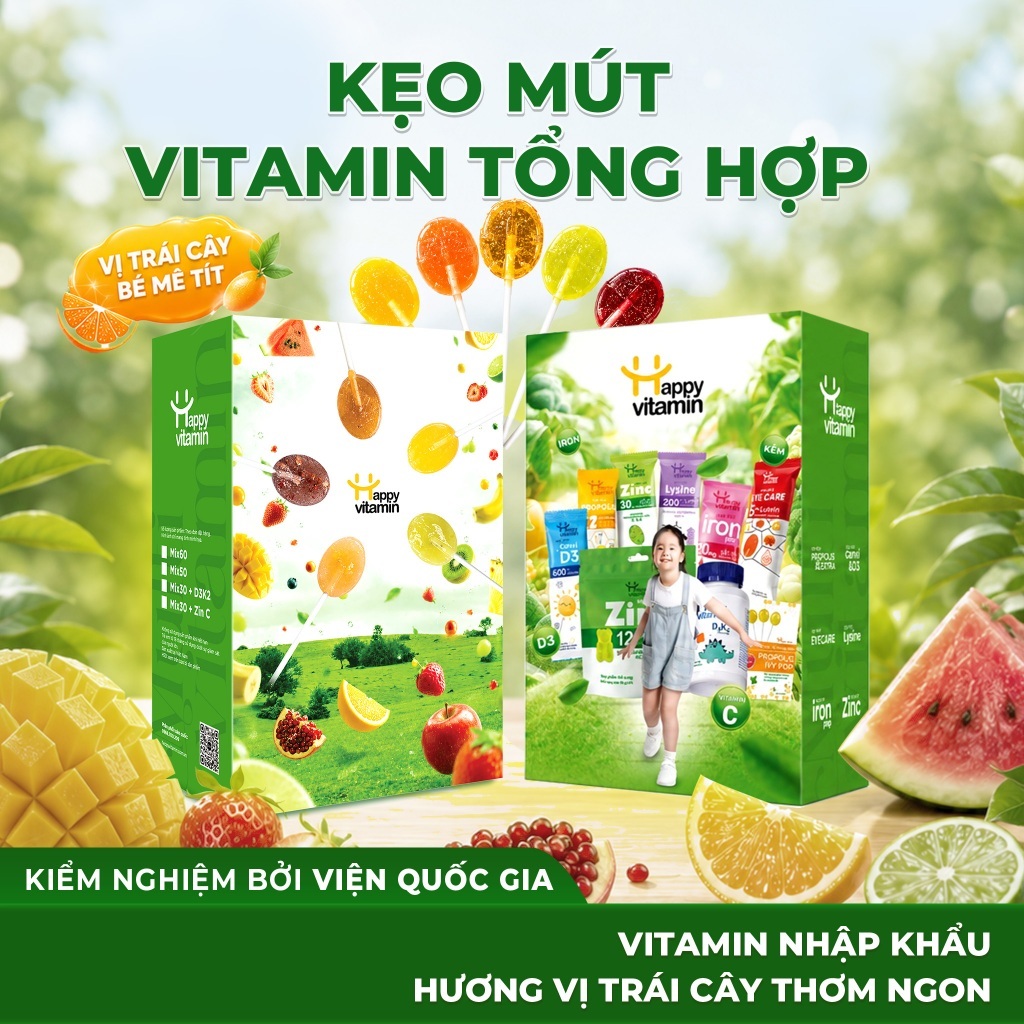 Hộp kẹo Vitamin Tổng Hợp - Happy Vitamin - Bổ sung Sắt, Kẽm, Canxi, Lysine…