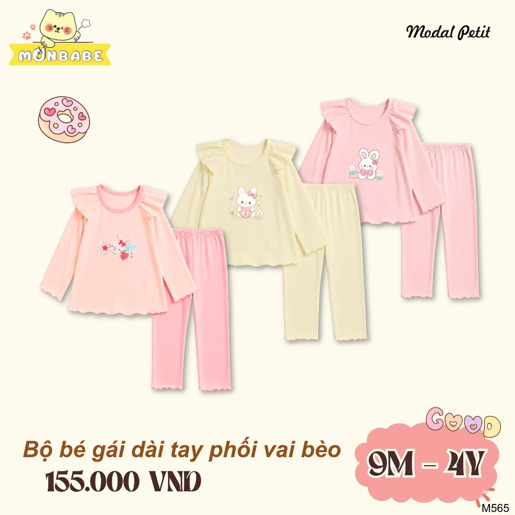 MUNBABE bộ quần áo dài tay chất modal petit mỏng mát cho bé từ 9 tháng đến 4 tuổi