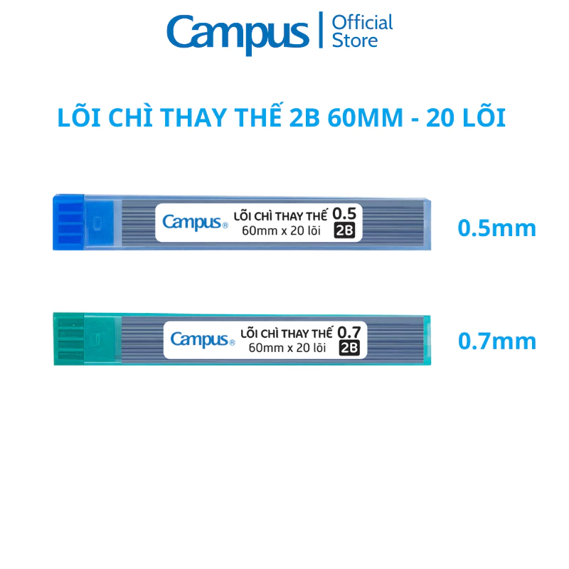 Lõi Ngòi Chì (Min Chì) Thay Thế Campus 2B Dài 60mm 2 Loại Đầu Ngòi 0.5mm / 0.7mm Chính Hãng Campus