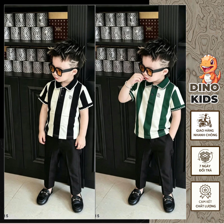 Áo Polo Bé Trai Họa Tiết Kẻ Sọc Mẫu Mới Nhất_ Áo Polo Cho Bé Chất Cotton Cao Cấp