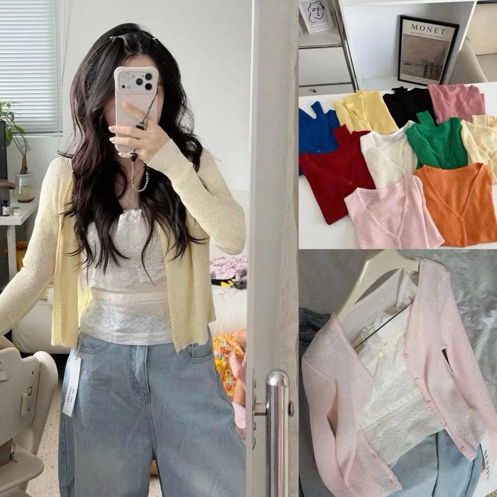 [Hàng Sẵn]Áo Khoác Cadigan Len Tăm Gân Mỏng Cài Cúc Nhiều Màu Hàng QC style Ulzzang A.Len93 247store