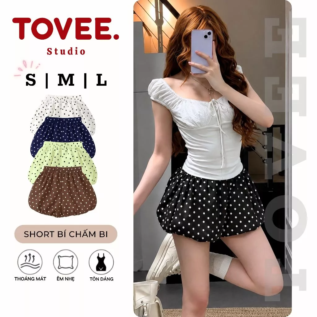 Quần SHORT BÍ NGÔ CHẤM BI Cạp Lưng Thun Chất Kate 2 Lớp QU09,  Quần Đùi Nữ Phồng Bồng Bềnh TOVEE