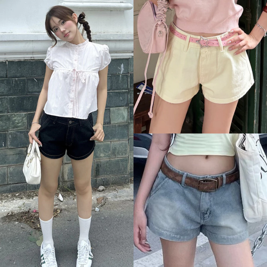 [DEAL MỞ BÁN]Quần Short Dáng Ngắn Nữ Denim Cạp Trễ RINAA Chất Jeans, Quần Đùi Jean Basic Cá Tính Y2K