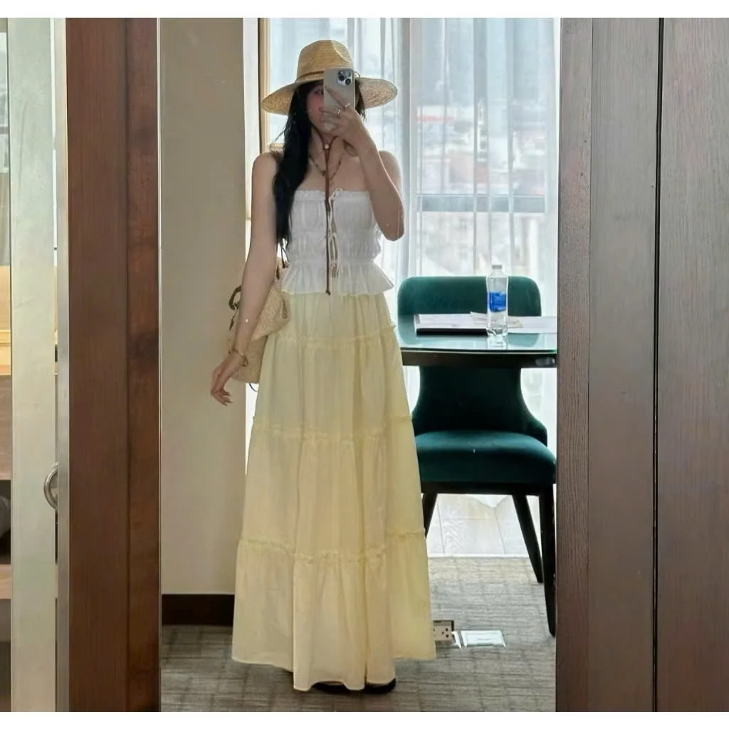 Chân Váy Midi Nữ hai màu đen trắng Chất Voan Tơ Dáng Dài Thiết Kế 4 Tầng Bồng Bềnh Dành Cho Nữ