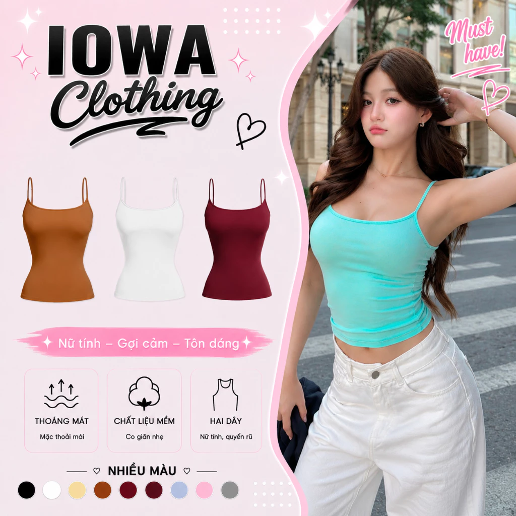 Áo Hai Dây Nữ Mảnh Ôm Body Dáng Dài IOWA DD18 - Thun Borip Lụa Mềm Mát, Co Giãn
