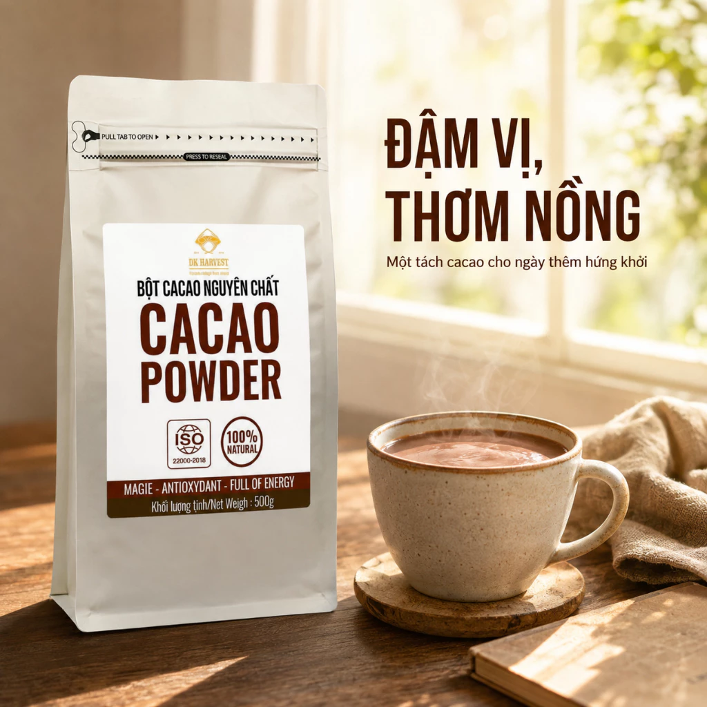 [SPH Sinhvien] Túi 100g Bột Cacao Nguyên Chất DK Harvest - 11-13% Bơ Cacao | Đậm Vị, Giàu Chất, Cải Thiện Tâm Trạng