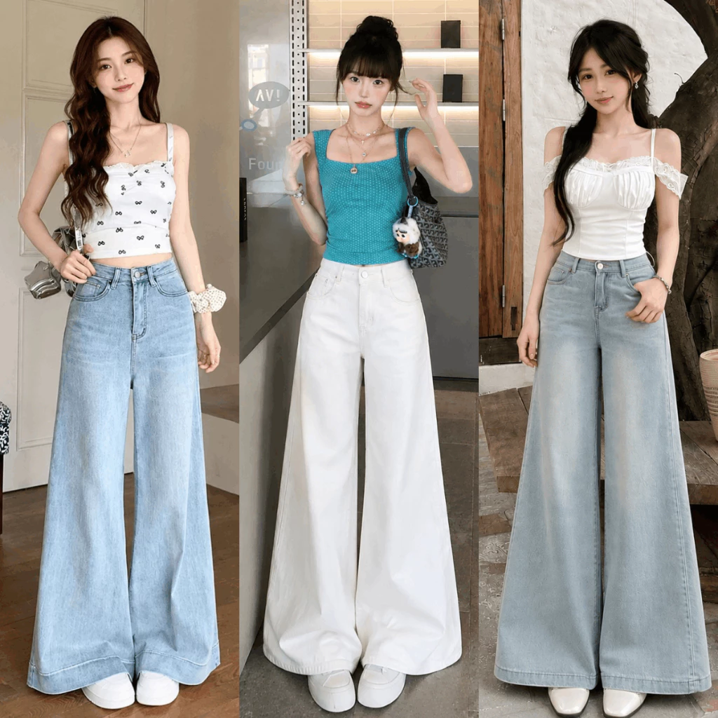 Quần Jean Suông Loe Ống Rộng Nữ Lưng Cao Quần Jean Loe Nữ Bigsize Dài 95-100CM Ôm Eo Tôn Dáng BEU