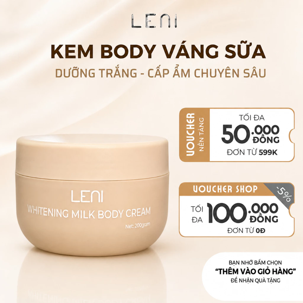 Kem Body Váng Sữa LENI Nâng Tông Với Đa Tác Động Dưỡng Ẩm Phục Hồi Sâu - Hộp 200G
