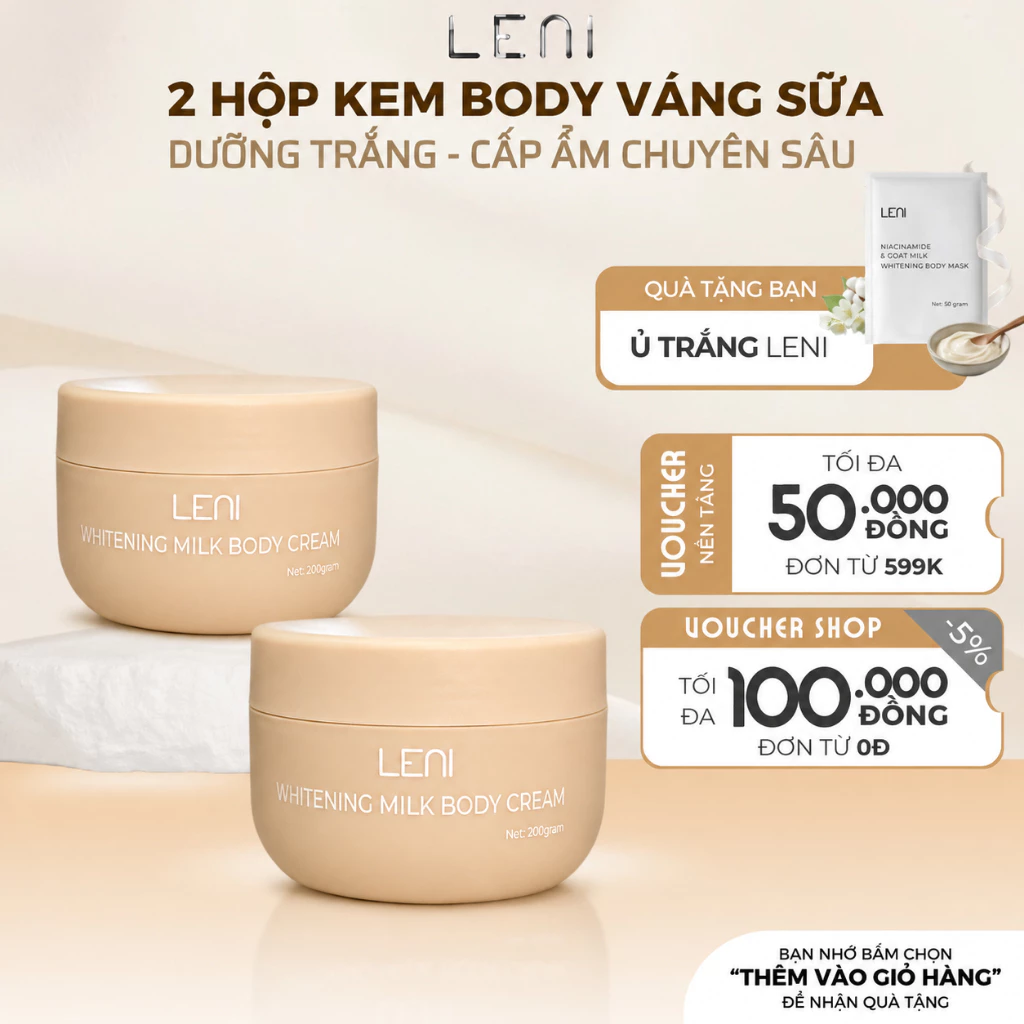 [Tặng 1 Ủ Trắng] ️Combo 2 Hộp Kem Body Váng Sữa LENI Nâng Tone Tự Nhiên Dùng Cho Mọi Loại Da
