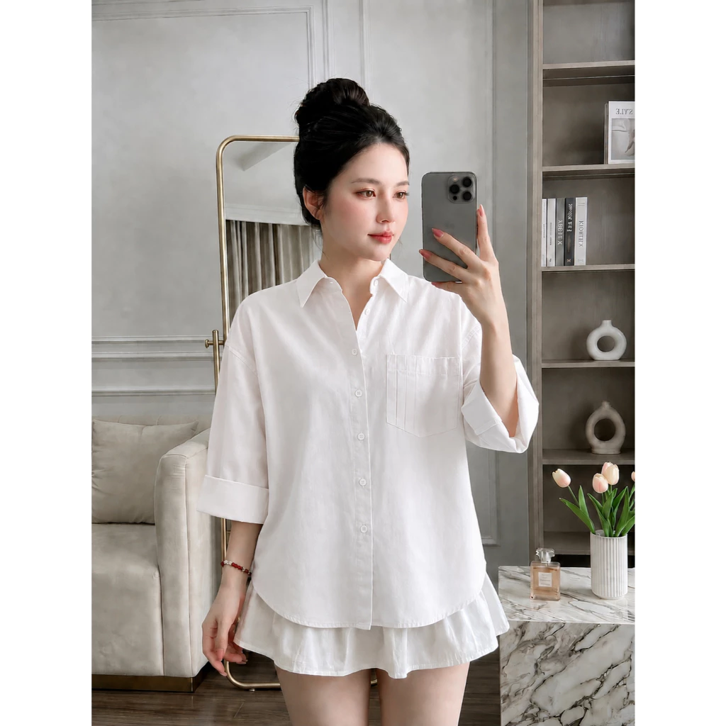 Áo sơ mi trơn , áo sẻ đuôi tôm chất liệu mềm mát, kiểu dáng trẻ trung T1