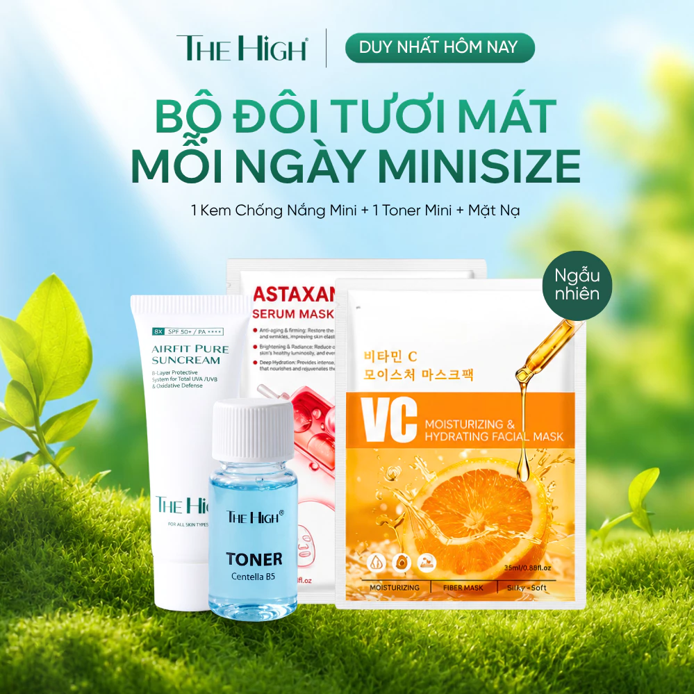 The High Bộ Đôi Tươi Mát Mỗi Ngày Gồm Kem Chống Nắng Mini Size,Toner Mini Và Mặt Nạ Dưỡng