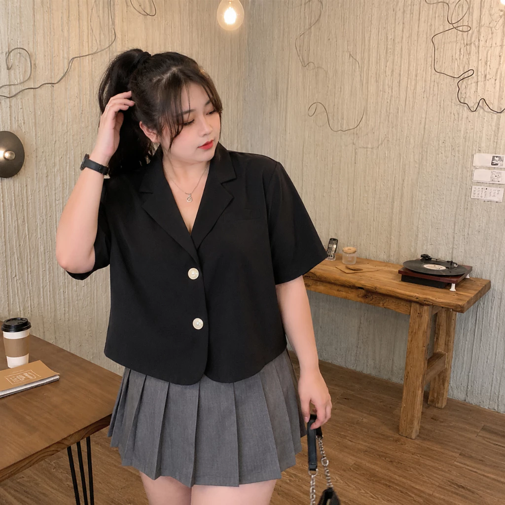 Áo Sơ Mi Croptop 2 Nút Ulzzang Tay Lỡ BIGSIZE 50-100KG | aSơ Mi Form Rộng 10 Màu Phong Cách Hàn Quốc