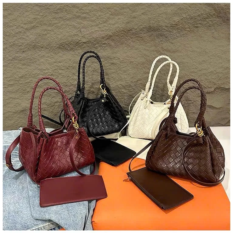 Túi xách nữ da đan dáng hobo size 22 phối quai bện kèm ví mini và dây đeo chéo phong cách Hàn Quốc 1011#