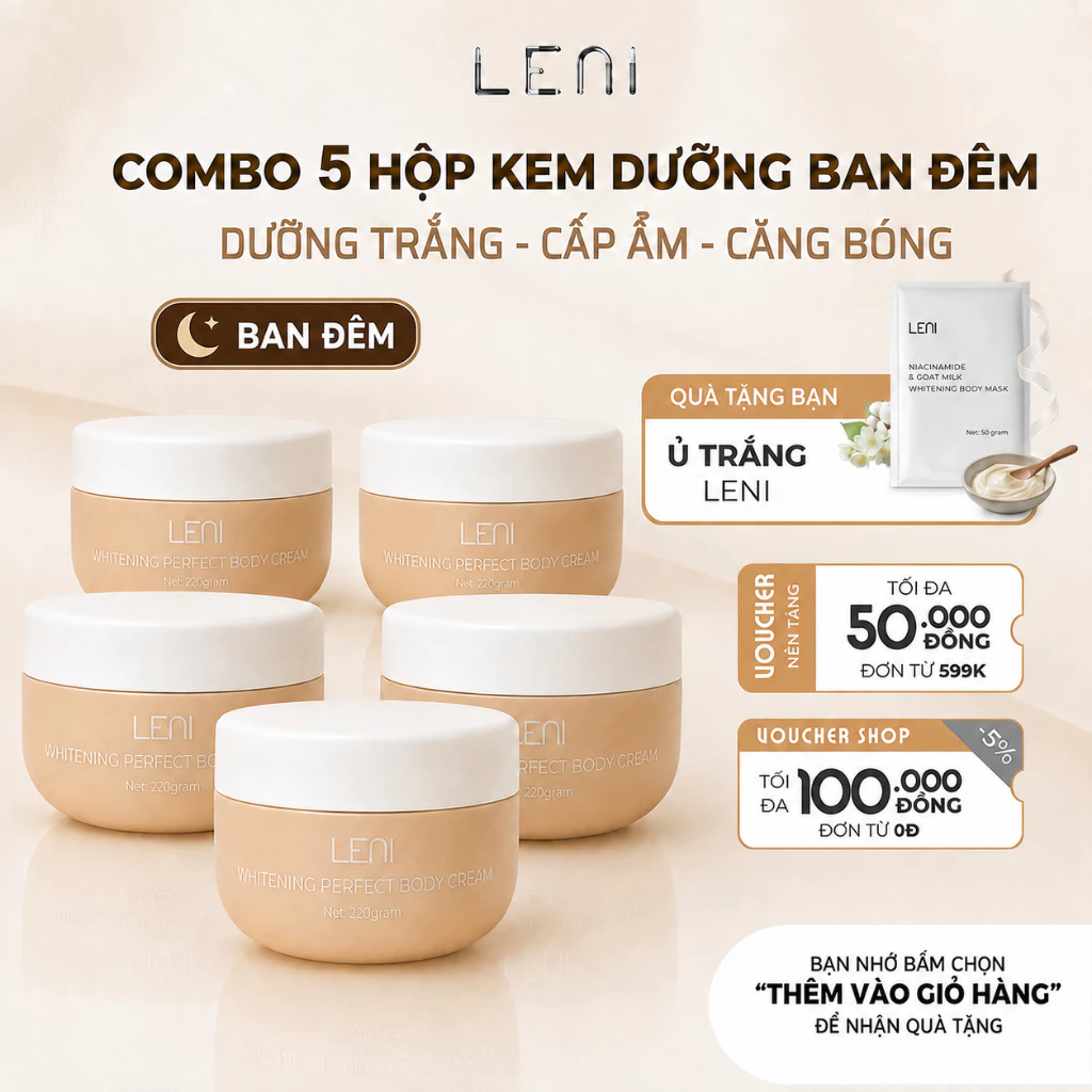 [Tặng 2 Ủ Trắng] COMBO 5 HỘP KEM BAN ĐÊM WHITENING PERFECT BODY CREAM - KEM BODY MAI PHƯƠNG BÙI Làm Đẹp Da Nữ