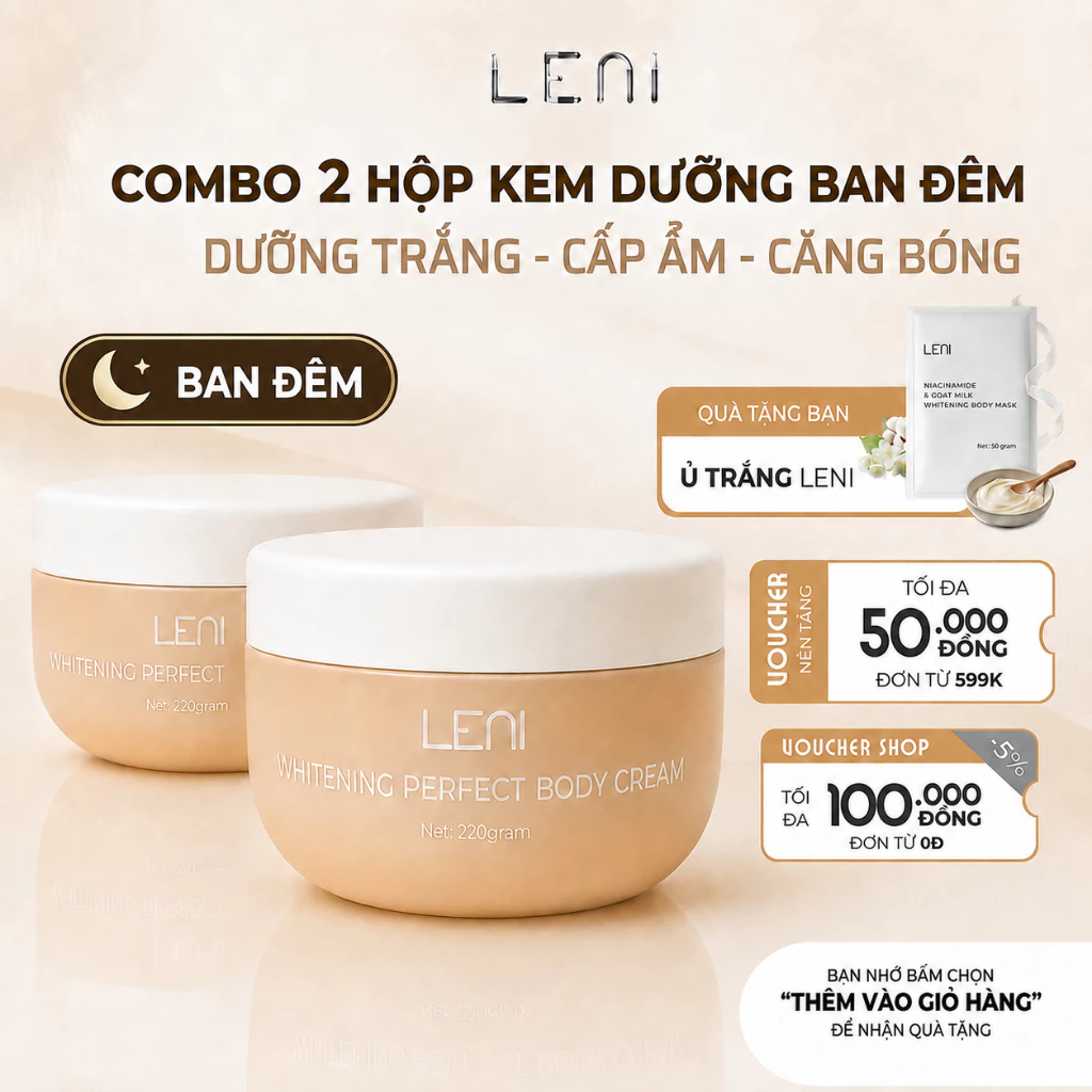 [Tặng 1 Ủ Trắng] Combo 2 Hộp Kem Ban Đêm LENI Dưỡng Trắng Mềm Mịn Cho Làn Da Hoàn Hảo - Hộp 220g