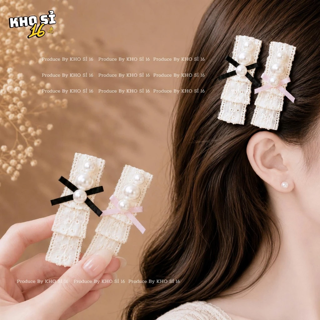 Lược Cài Tóc Nơ Ren Nữ Phong Cách Tiểu Thư Hàn Quốc Thanh Lịch_Khosi16