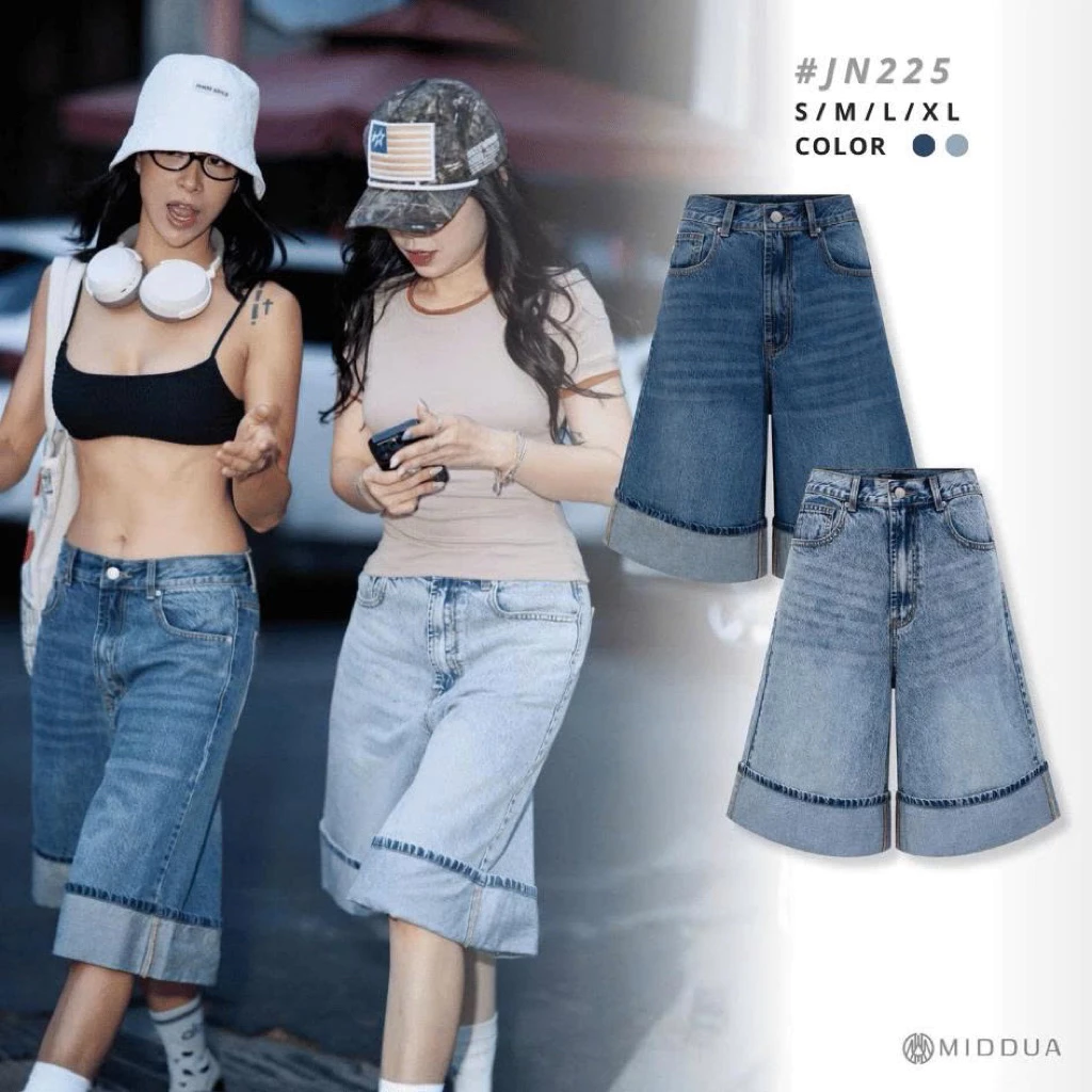 [MIDDUA] Quần đùi jean lật lai chất liệu denim JN225