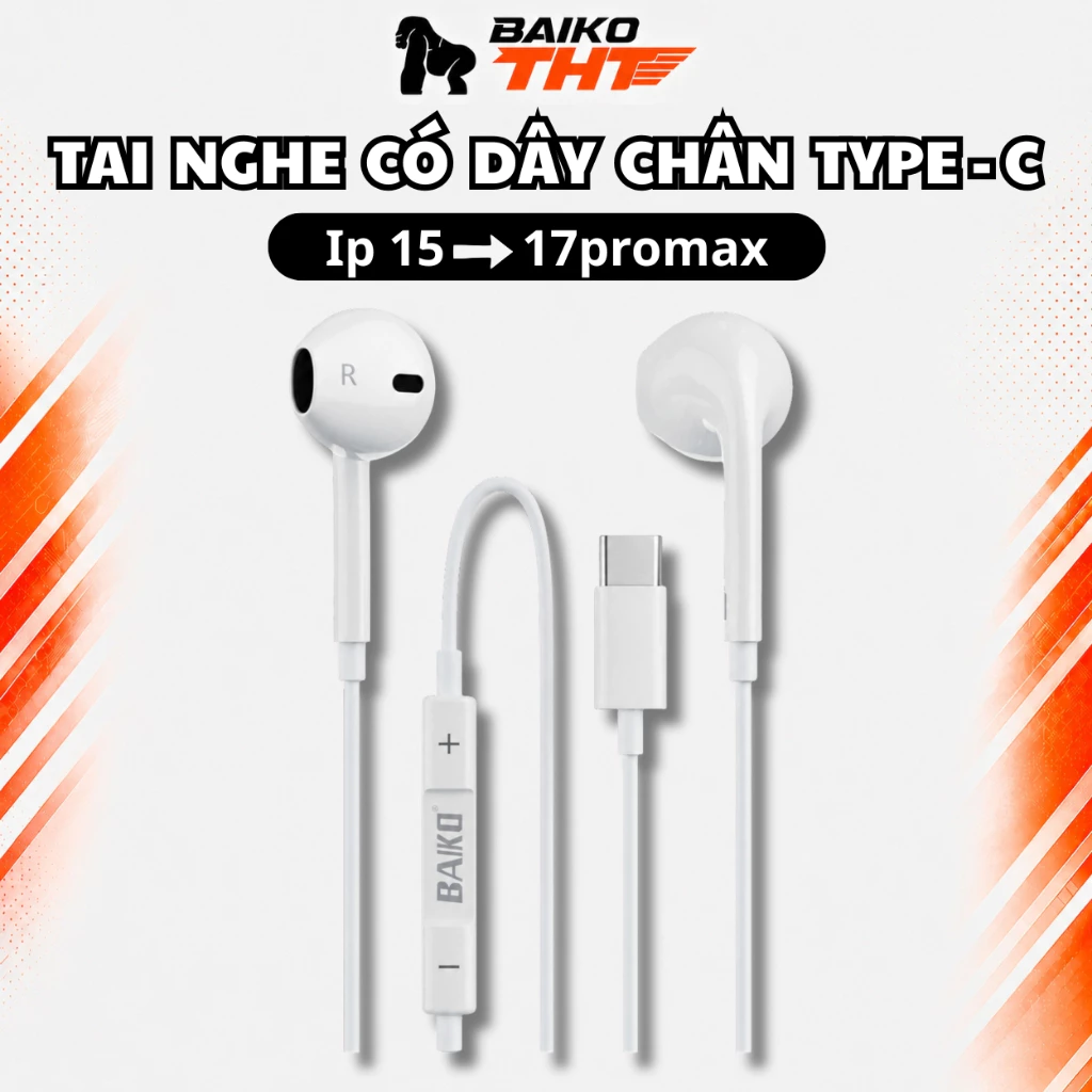 Tai nghe có dây BAIKO HF02 chân TypeC - Tai nghe nhét tai có Mic nghe gọi thu âm tốt, điều chỉnh âm lượng, bass hay