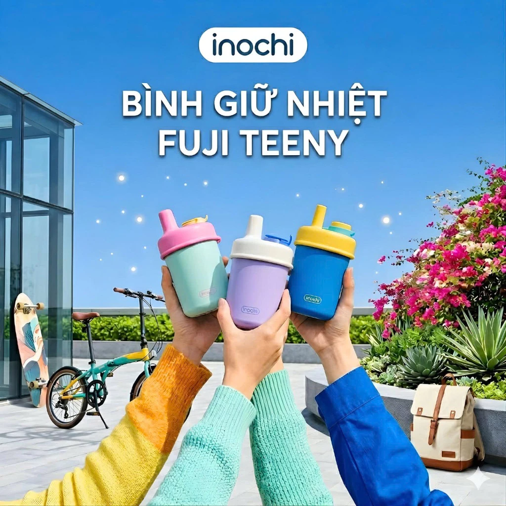 [KHẮC TÊN] Bình giữ nhiệt Inochi Fuji Teeny 360ml - inox 304 mini có ống hút lưới lọc trà chống tràn