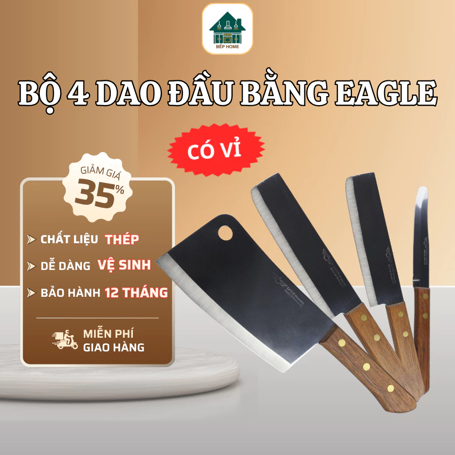 Bộ 4 Dao Eagle Bề Mặt Sáng Bóng Rất Dễ Dàng Vệ Sinh, Đáp Ứng Tốt Nhu Cầu Nấu Nướng Hằng Ngày - Bếp Home