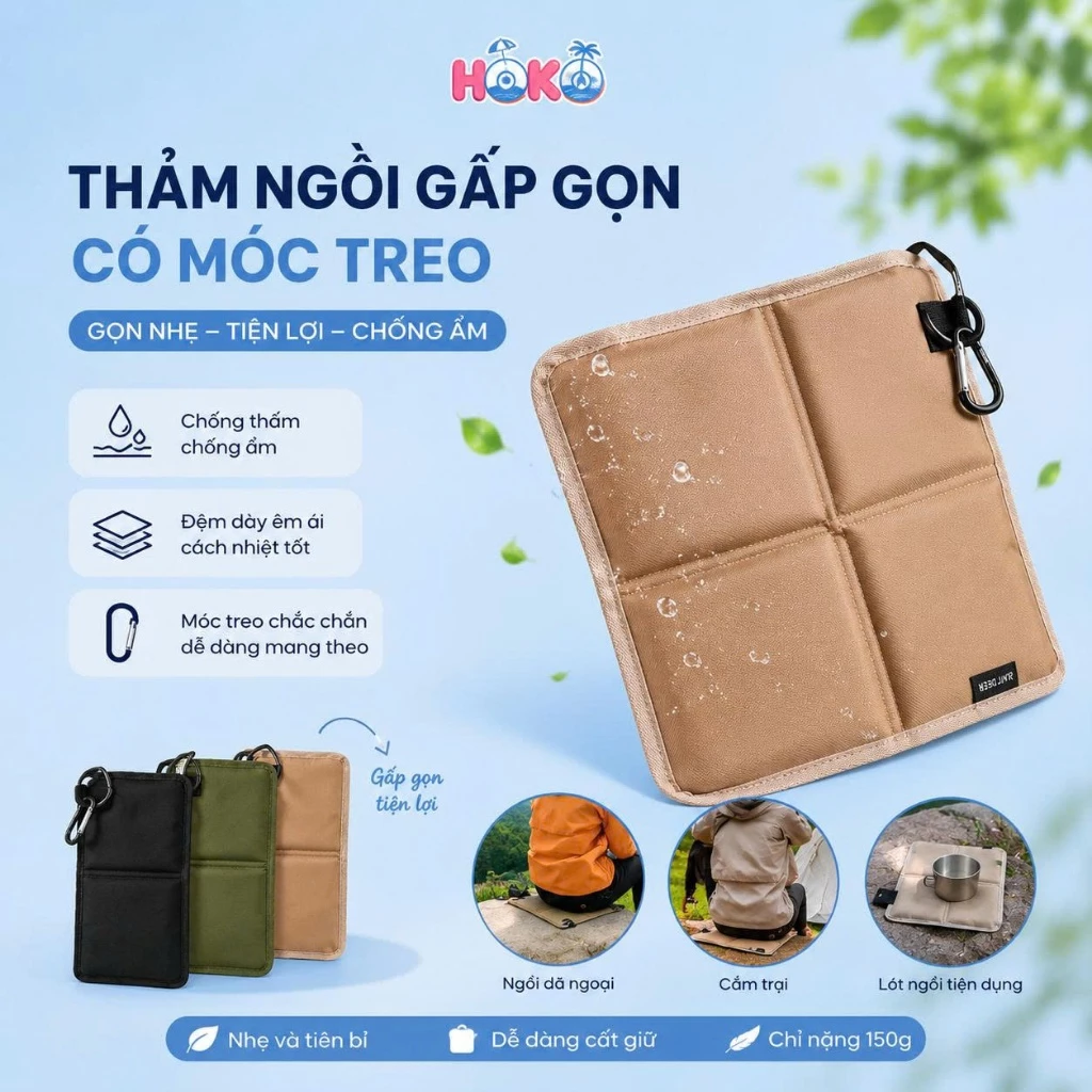 Thảm ngồi gấp gọn chống thấm nước và ẩm mốc dày dặn mát mẻ HOKO đệm du lịch cắm trại leo núi