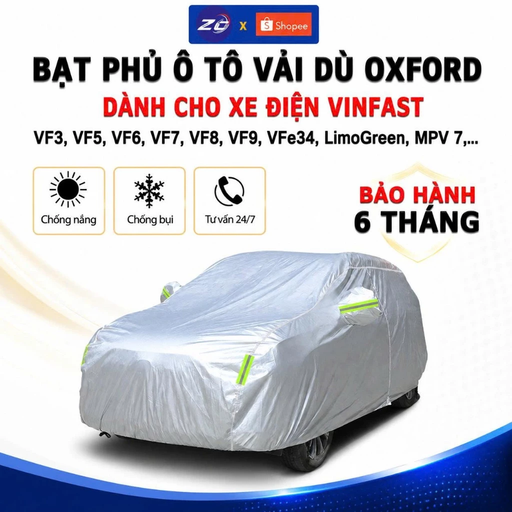 Bạt phủ xe điện Vinfast vfe34,vf3, vf5, vf6 vf7 vf8 vf9 limogreen bạt phủ vải dù oxford cao cấp cho các dòng xe Vinfast