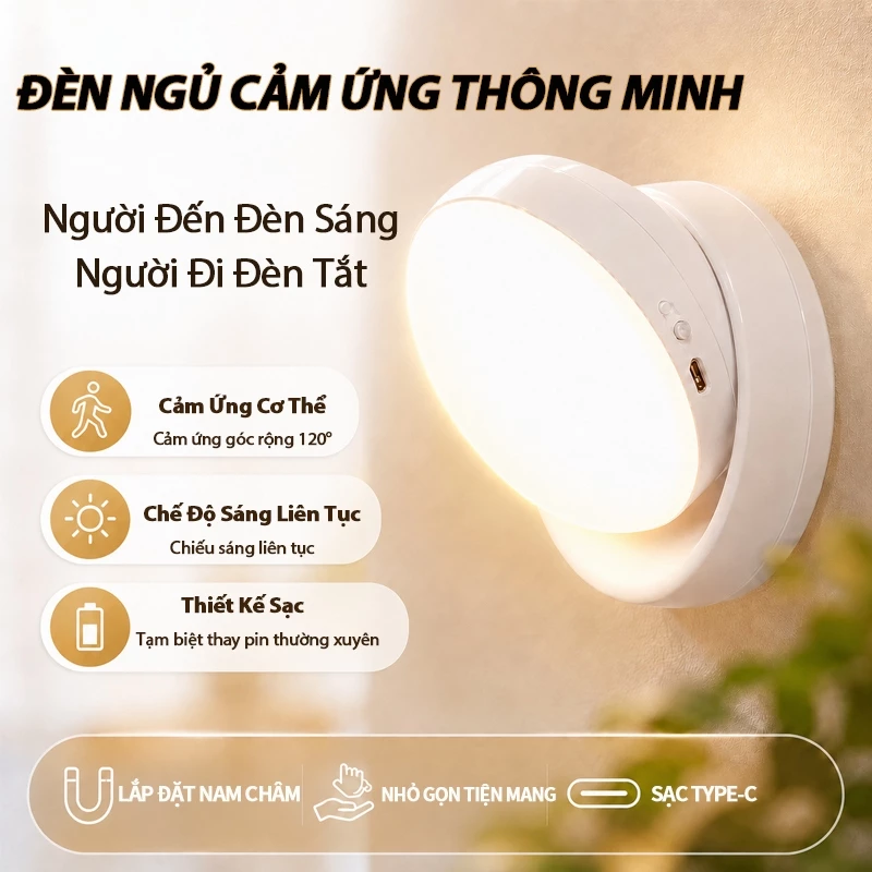 Đèn Ngủ LED Cảm Biến Chuyển Động Thông Minh, Dùng Cho Phòng Ngủ, Hành Lang, Tủ Quần Áo