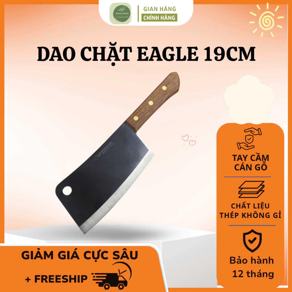 Dao Chặt 19Cm Bản Rộng Chuyên Băm Chặt Các Loại Xương Lớn, Thiết Kế Đẹp Mắt Cán Cầm Gỗ Chắc Tay - Đong Phong