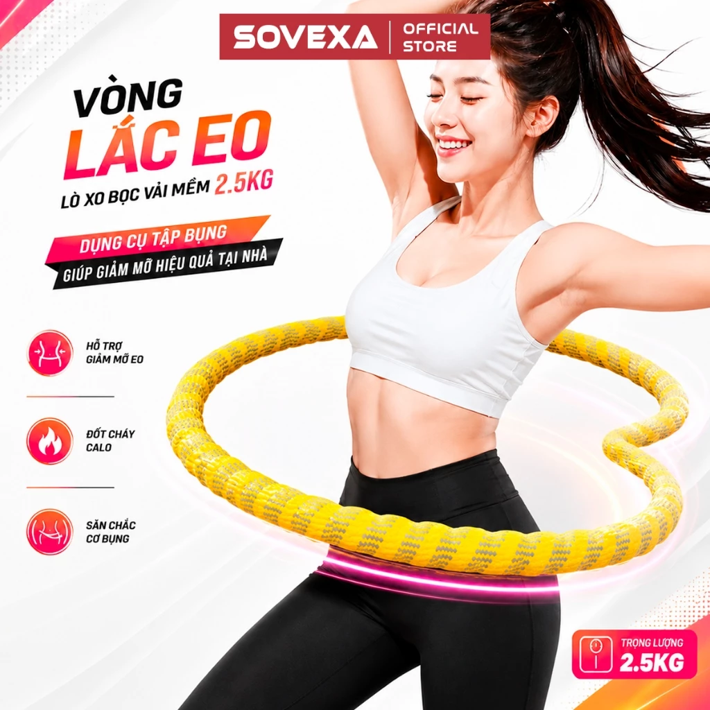 Vòng Lắc Eo Lò Xo Bọc Vải Mềm 2.5kg Sovexa, Dụng Cụ Tập Bụng Giúp Giảm Mỡ Hiệu Quả Tại Nhà