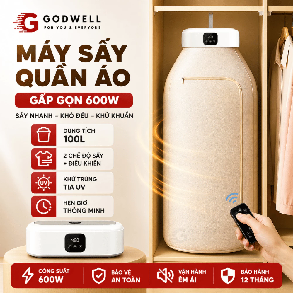 Máy sấy quần áo tiện lợi công suất 600W  tiết kiệm diện chống vi khuẩn