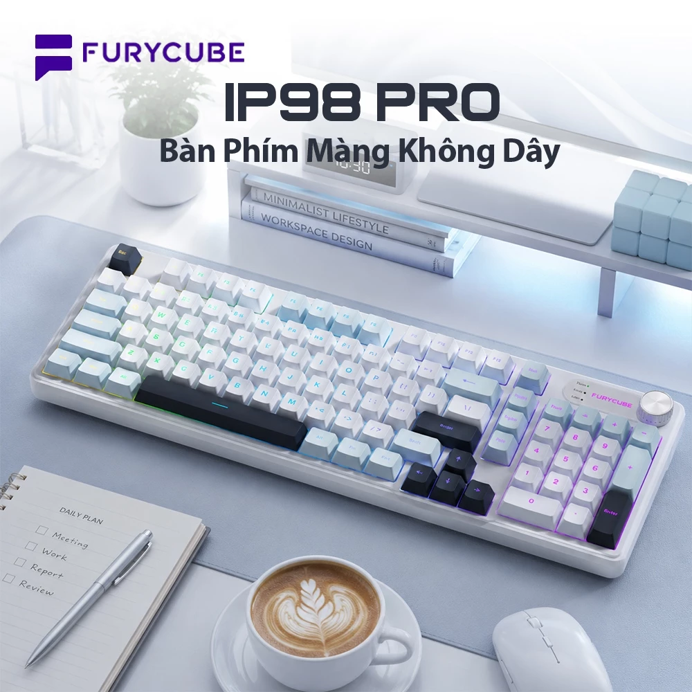 Bàn Phím Gaming FURYCUBE IP98 PRO 98 Phím – RGB, 2.4G/Bluetooth/Type-C, Gõ Êm, Văn Phòng & Game