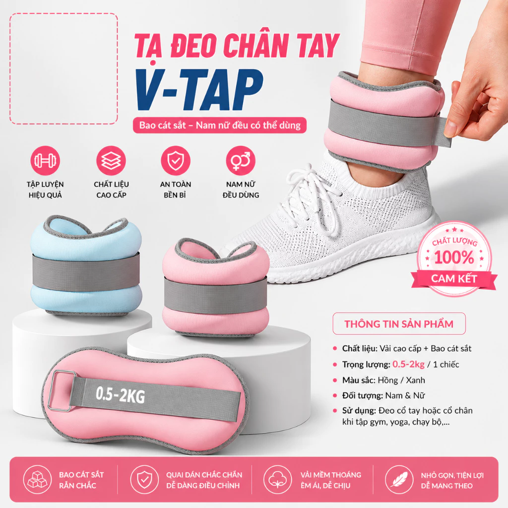Tạ đeo Tay+Chân, Dụng cụ hổ trợ đeo tay chân tập Yoga, Gym, Chạy Bộ, Tập thể dục tại nhà V-TAP