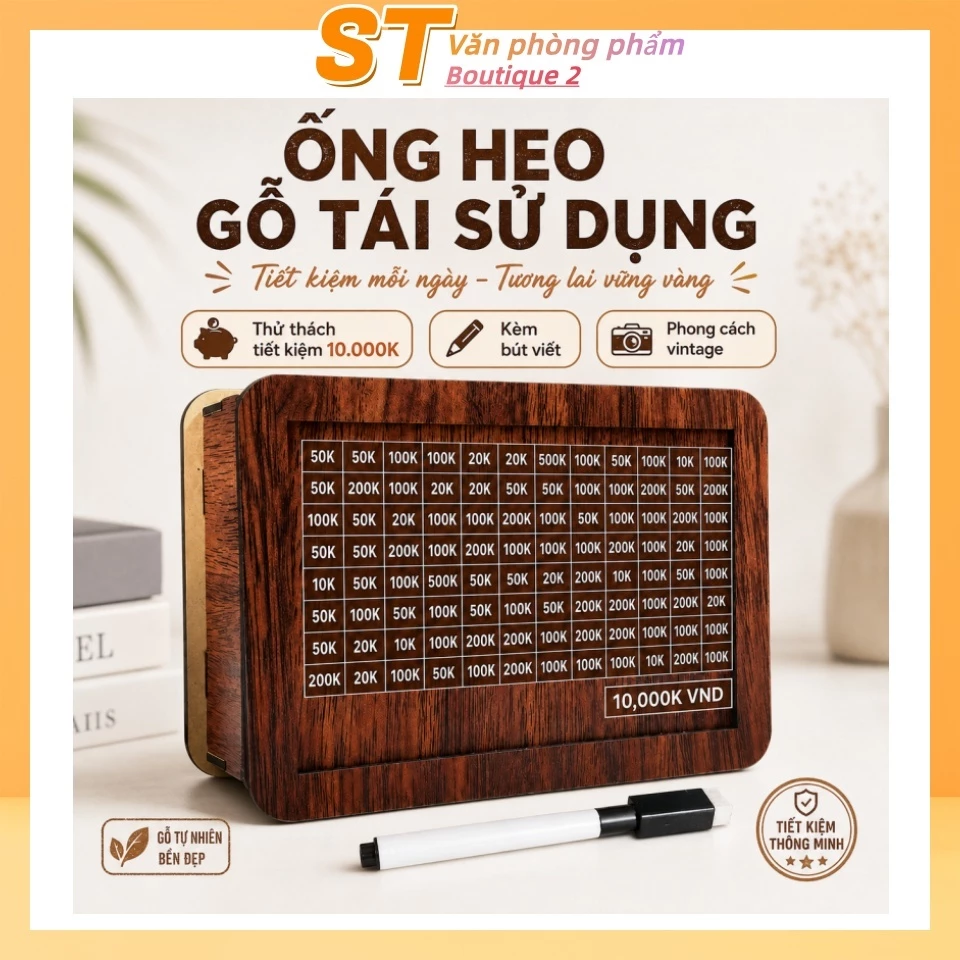 Hộp heo đất kỹ thuật số bằng gỗ cổ điển, dung lượng lớn, món đồ trang trí sáng tạo trên bàn học dành cho học sinh