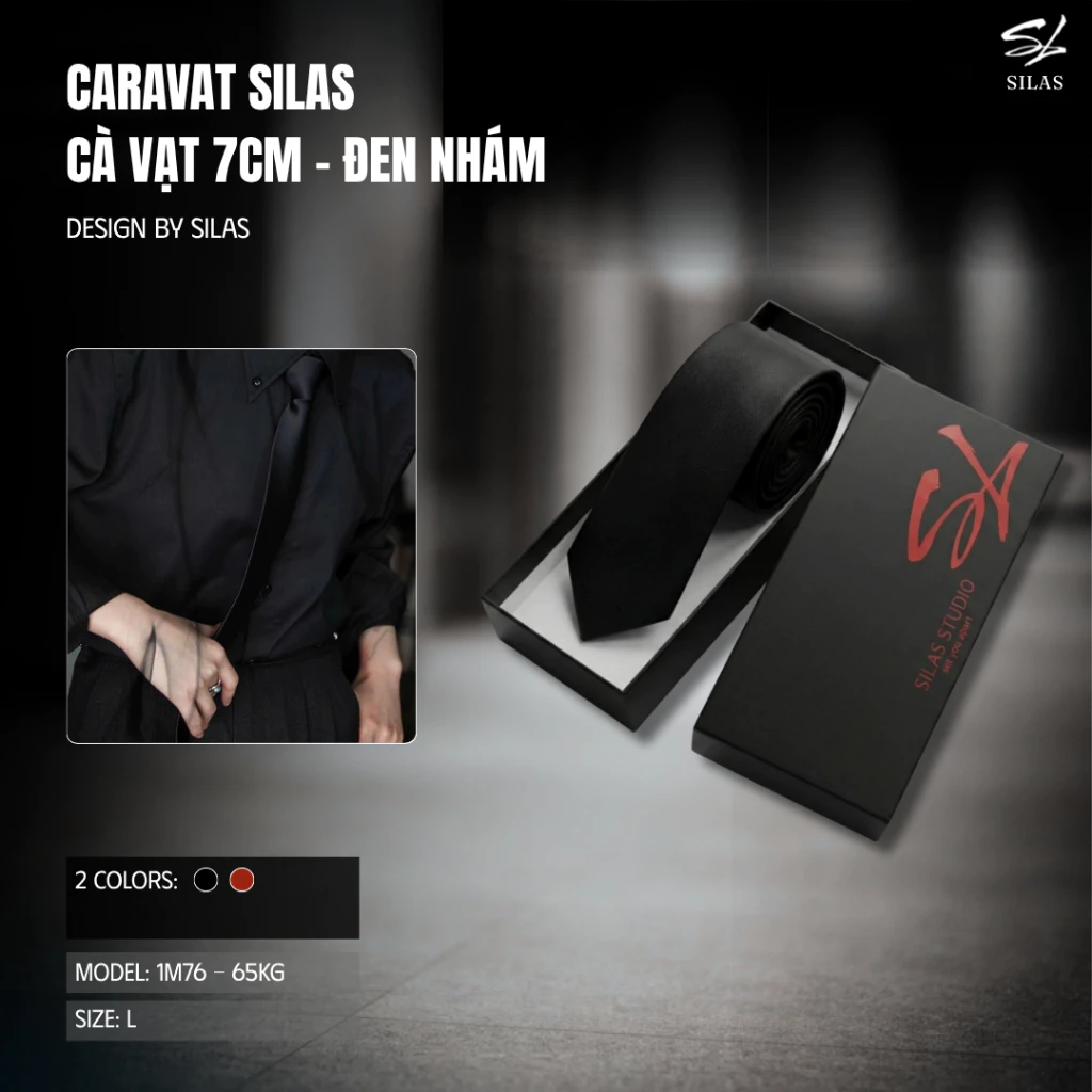 Cà Vạt Nam SILAS Bản Nhỏ 7Cm Cotton Mềm, Đen Nhám