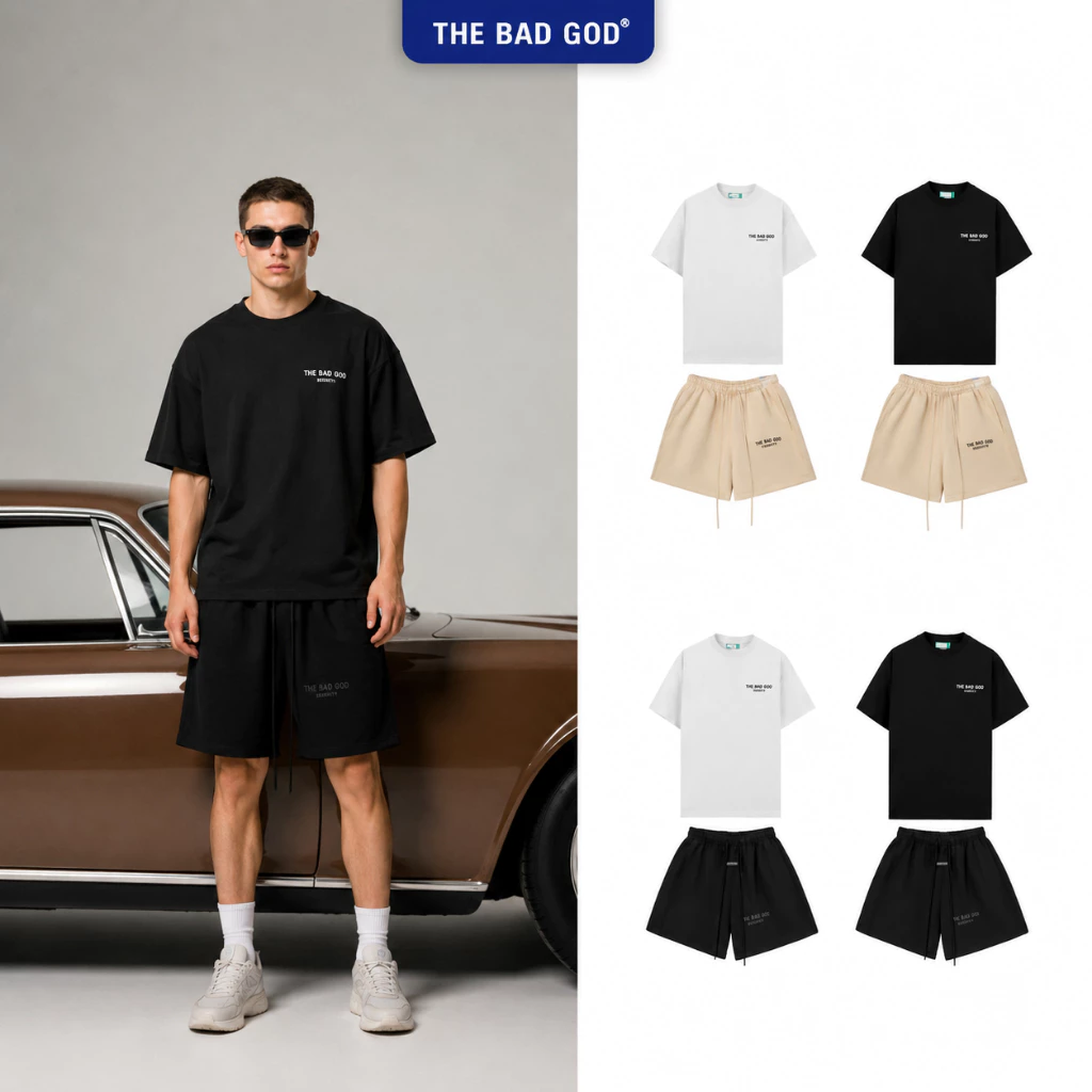 [NEW ARRIVAL 2026] Set bộ hè The Bad God Black Echo Áo thun Cotsyn Quần Nylon Gió Mềm Phong Cách Basic
