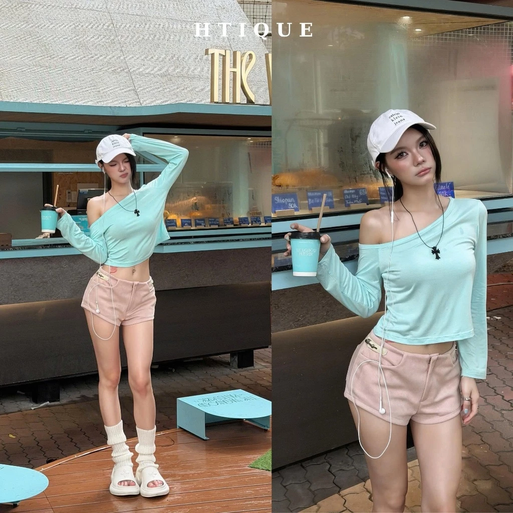 HTIQUE - DEAL Mở Bán Áo Thun Nữ Cổ Thuyền Trễ Vai Tay Dài, Áo Phông Dài Tay Trễ Vai Basic Cá Tính Dễ Phối Đồ AK22