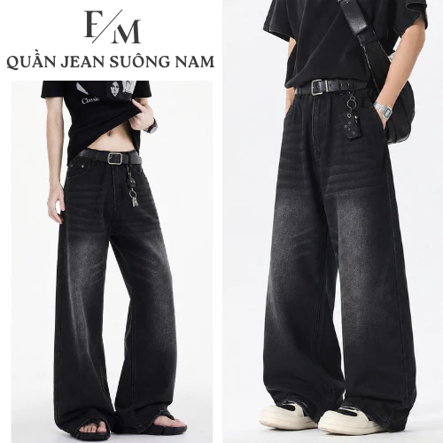 Quần Jean Nam WASH RETRO Suông Ống Rộng 28CM Lưng Cao Chất Jean Denim Dày Dặn Phong Cách Vintage