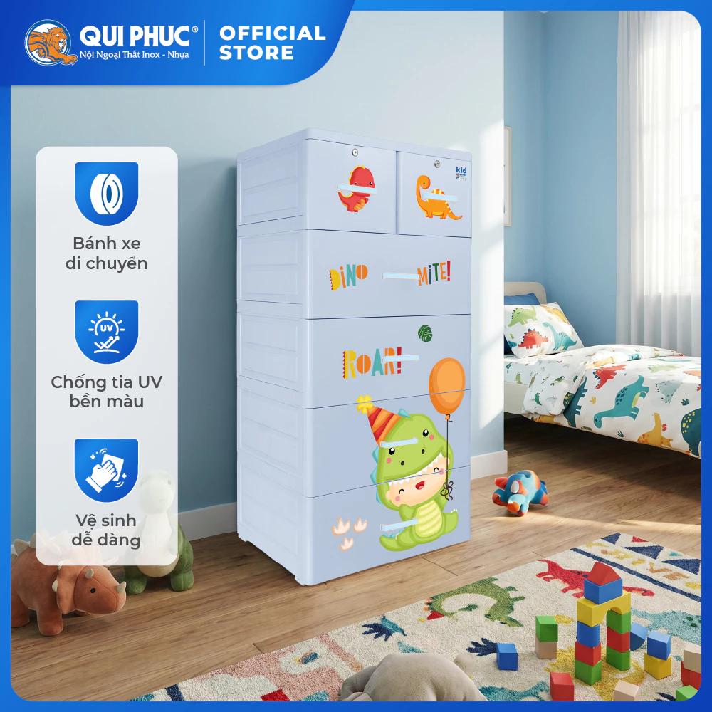 [HỎA TỐC] Tủ nhựa Kid 5 tầng QUI PHÚC, đựng quần áo cho bé, tiện lợi, hoạt tiết dễ thương