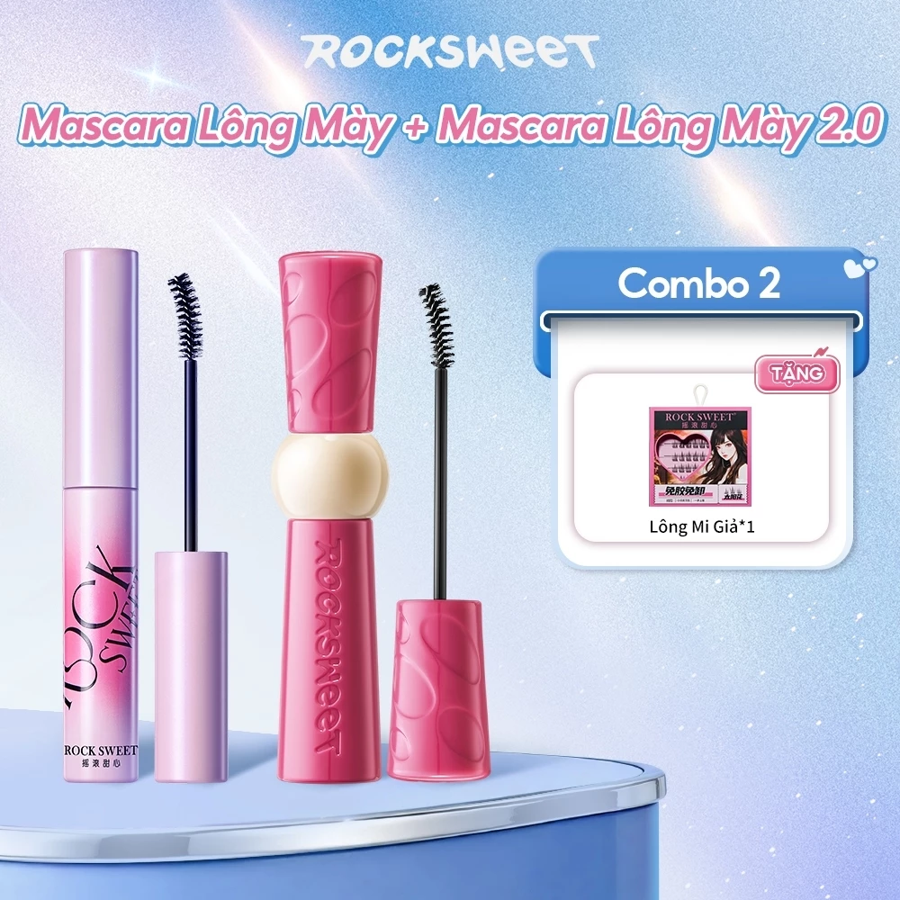 Combo 2 ROCKSWEET Mascara Lông Mày 1.0 3.5g+ Mascara Lông Mày 2.0 4.5g – Chống Nước, Lâu Trôi, Nhanh Khô, Không Lem