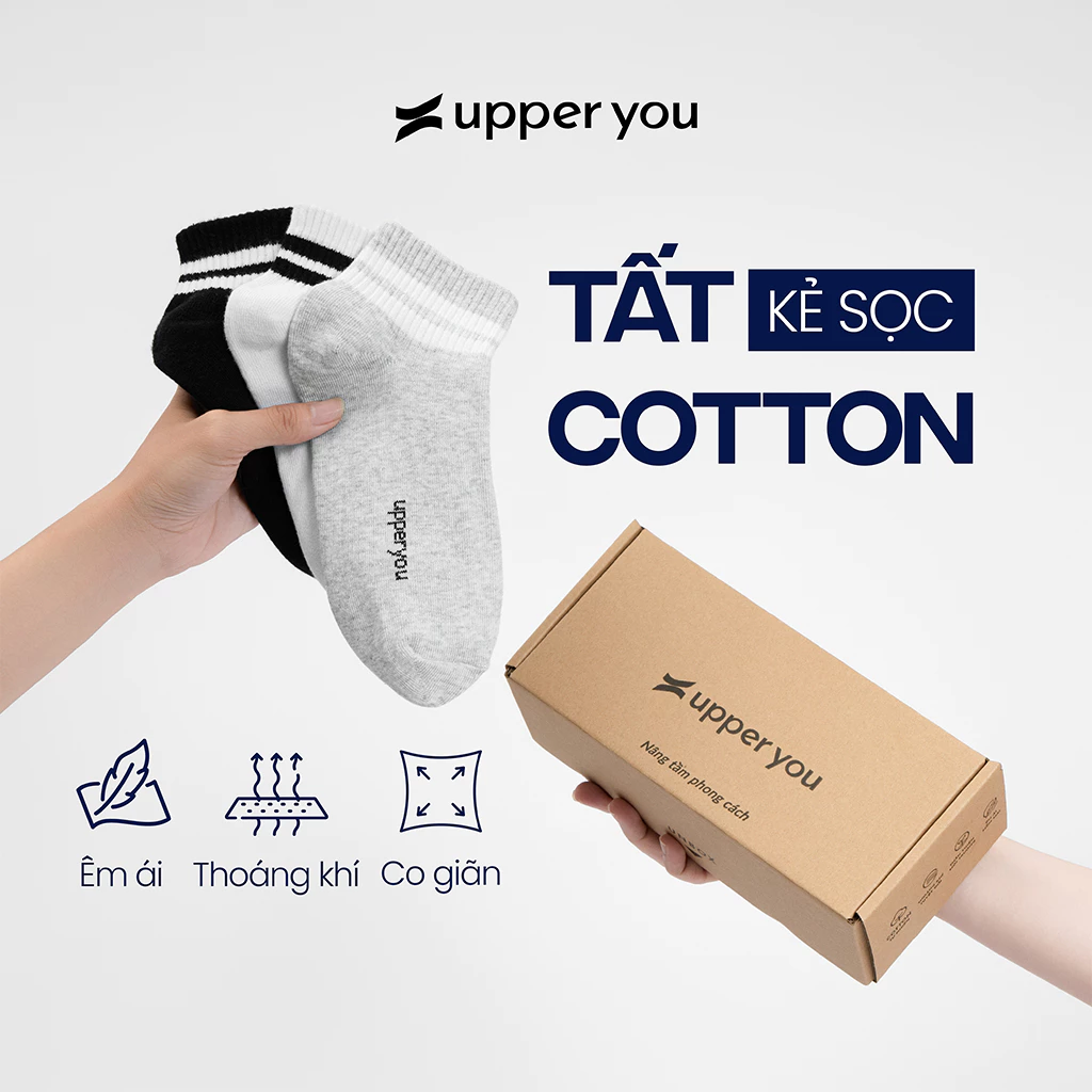 [Combo 5] Tất Vớ Cotton Nam Nữ UPPER YOU Cổ Ngắn Kẻ Sọc Thời Trang 2 Màu Đen Trắng Dày Dặn Êm Ái Extra Soft - BSF2002