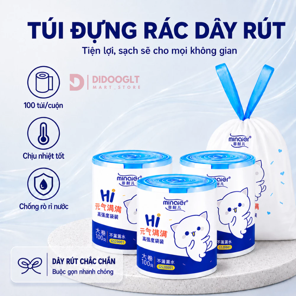 Túi Đựng Rác Didooglt Cuộn 100 Túi Có Dây Rút Loại Dày Chống Rò Rỉ Thân Thiện Với Môi Trường
