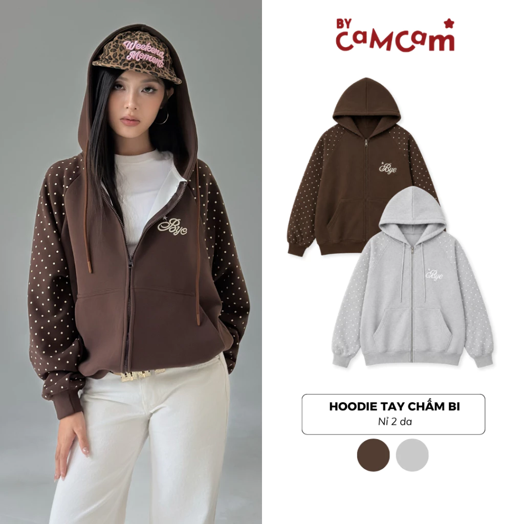 Áo Hoodie Zip (KHÔNG XÙ LÔNG) Tay Raglan Chấm Bi 𝑩𝒚𝒄𝒂𝒎𝒄𝒂𝒎 Áo Khoác Thiết Kế Tay Chấm Bi Phong Cách Hàn Quốc AHOD775