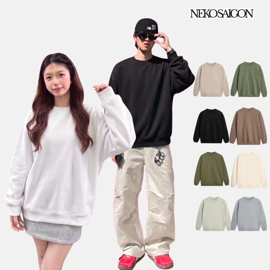 Áo Sweater Nỉ Chân Cua CVC 350GSM Form Rộng Nam Nữ Nhiều Màu NEKOSG SWTCC00