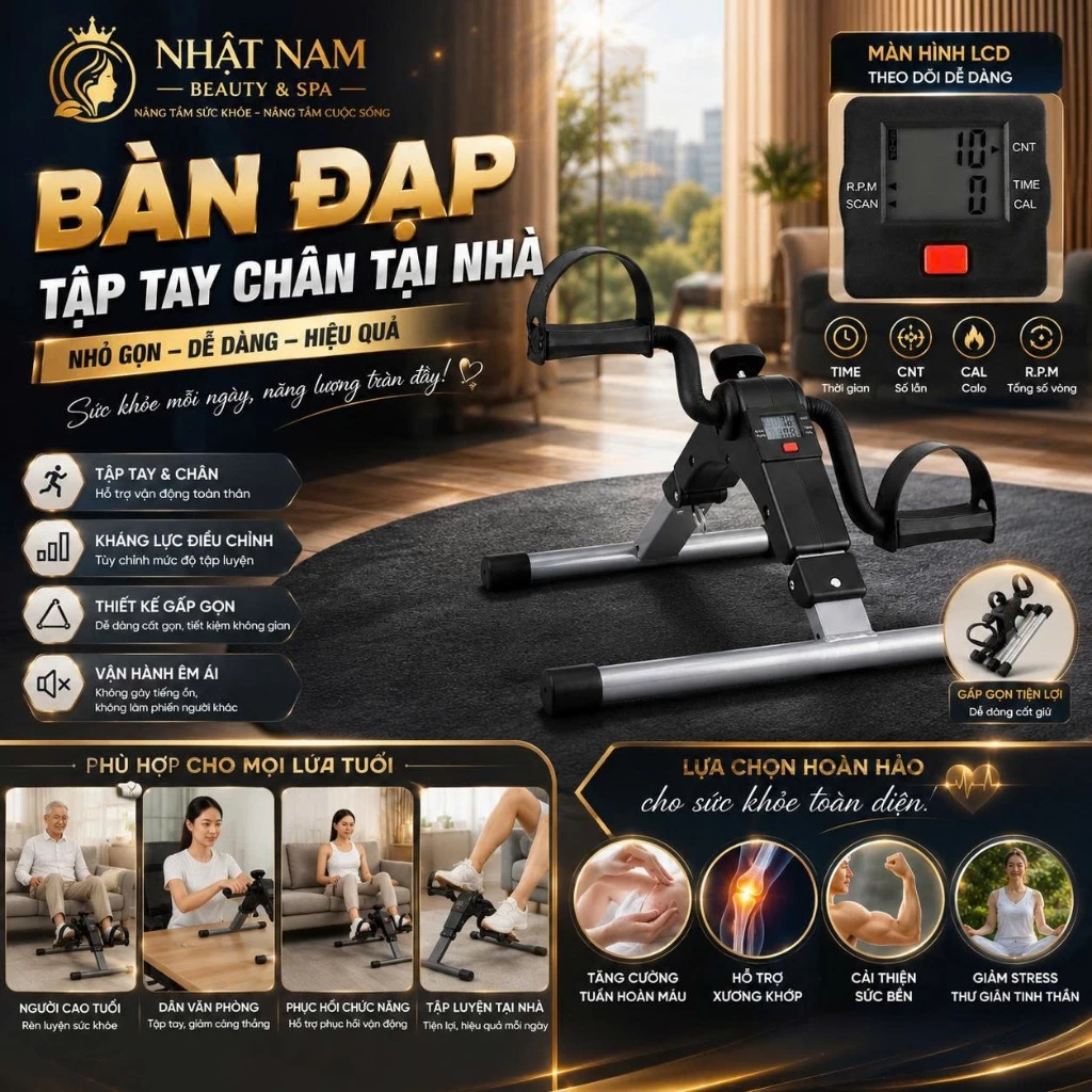Bàn Đạp Tập Chân Tay Có Kháng Lực Dành Cho Người Già, Người Tai Biến, Xe Đạp Tập Thể Dục Tại Nhà Có Đồng Hồ Đếm Vòng