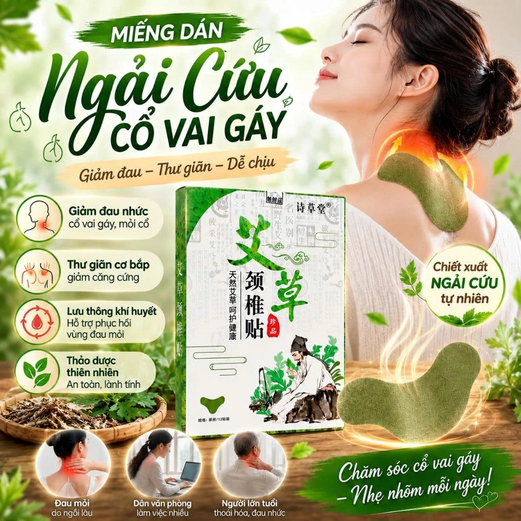Hộp 12 Miếng Cao Dán Ngải Cứu Giảm Đau Cổ Vai Gáy Hiệu Quả, Giúp Ngủ Ngon, Cải Thiện Giấc Ngủ, Hỗ Trợ Giảm Đau Tiện Lợi
