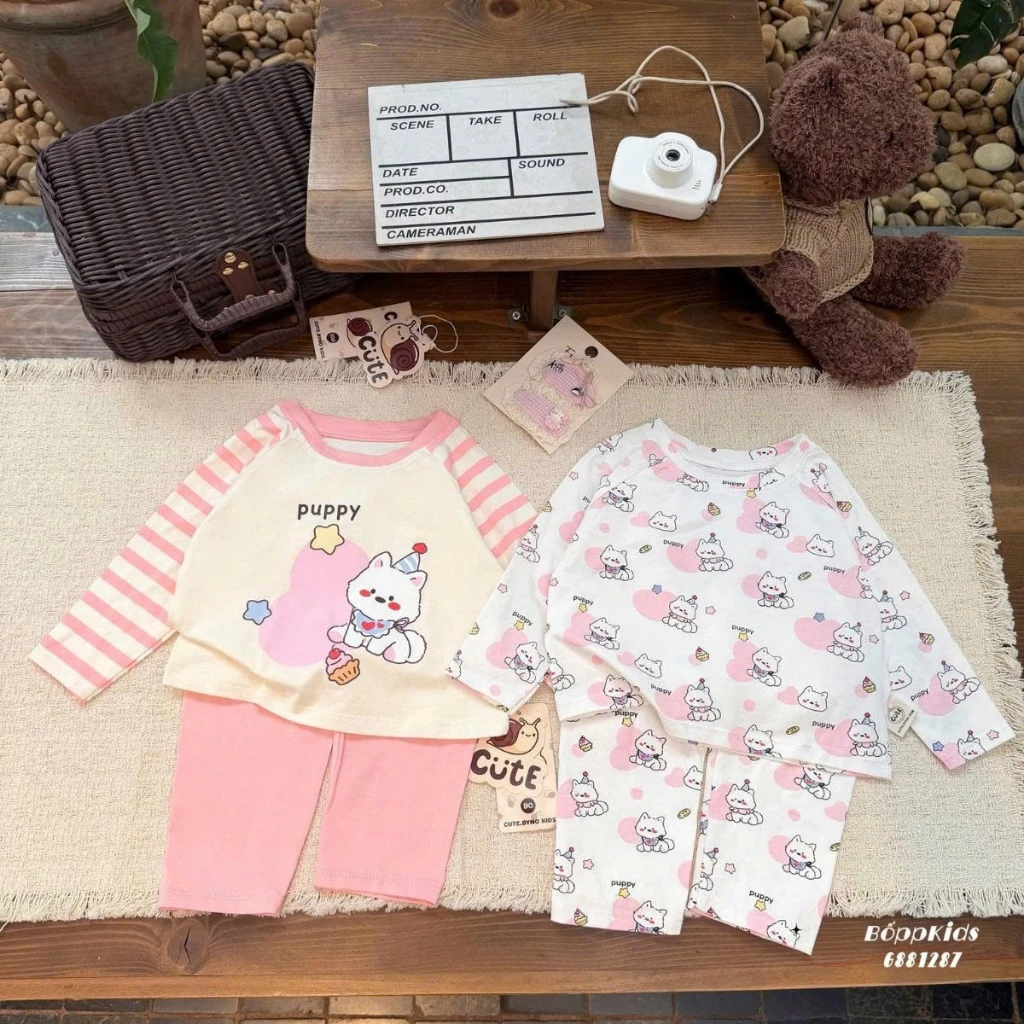 Bộ Áo Dài Quần Dài Bé Gái 8-18kg Chất Liệu Cotton Co Giãn 4 Chiều Mã PUPPY