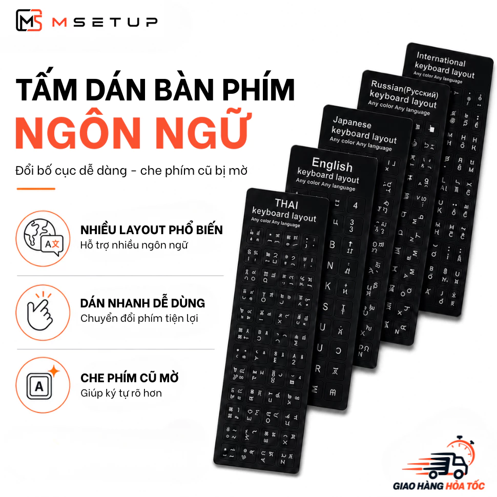 Decal Dán Bàn Phím Đa Ngôn Ngữ Nhám Chống Mài Mòn Siêu Bền Không Mờ