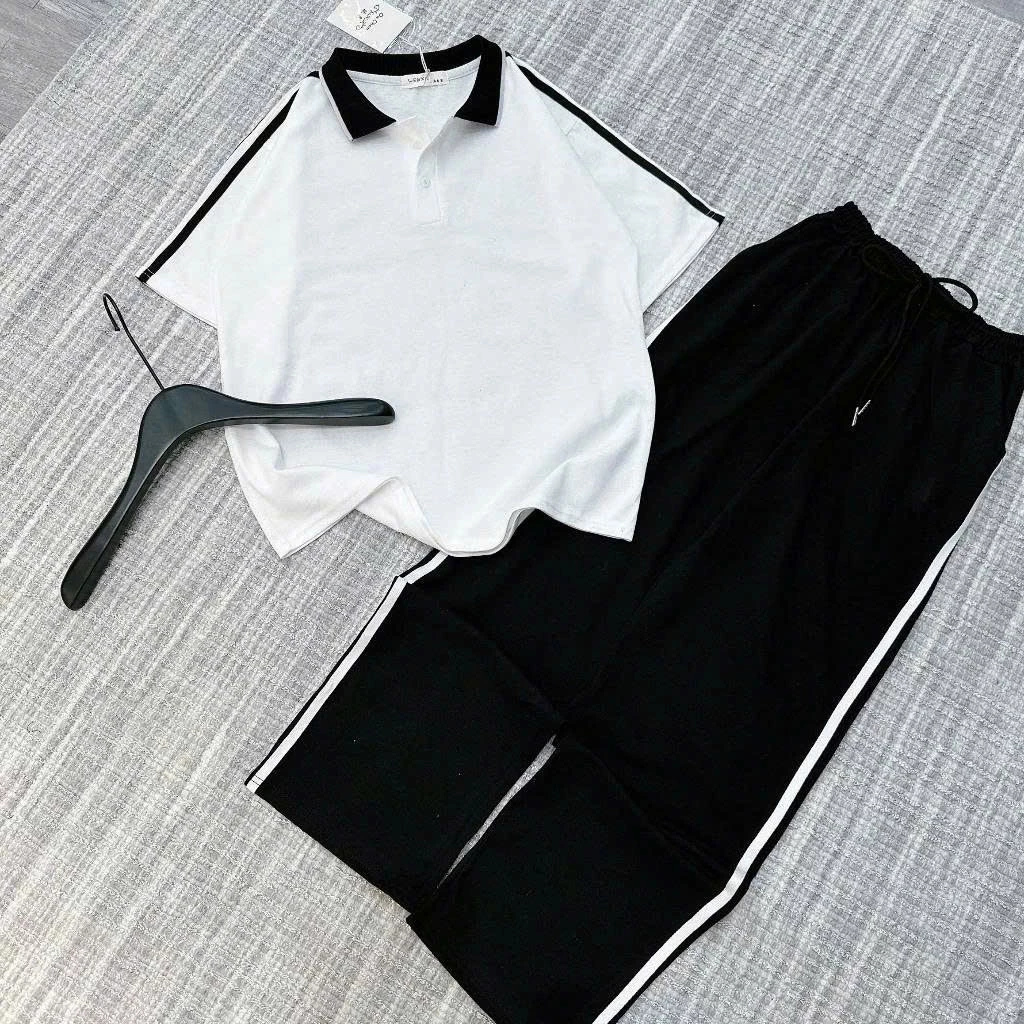 Set áo cổ bẻ mix quần dài xuông siu hot Chất liệu poly dày dặn ko nhăn nhàu phù hợp đi học đi làm